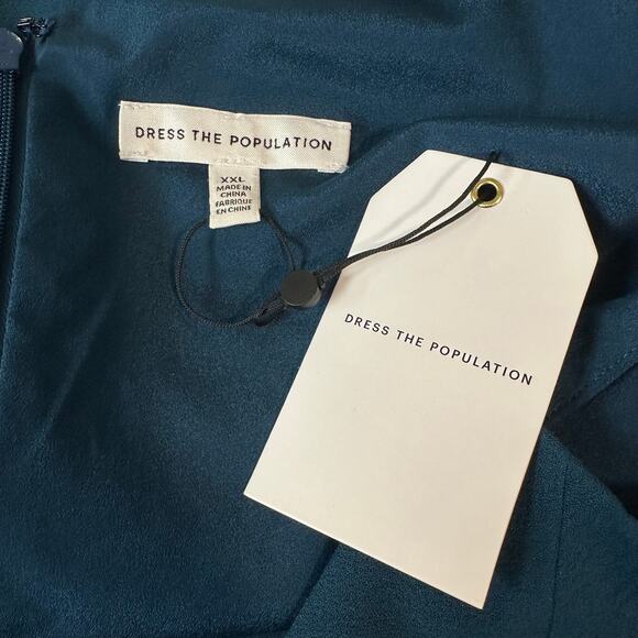 Dress The Population Anita Midi Dress V-Neck Ruched Crepe Sheath, Peacock Blue - Picture 12 of 16